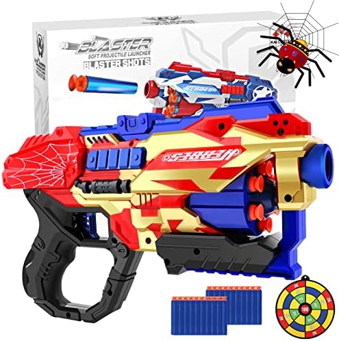 Spider Gun Toy for 5 6 7 8 9 10+ Year Old Boys - Kids Idea Birthday Gifts Outdoor Activity Party Shooting Game Toy Gun for Kids Teens Adults w 20 Elite Darts 6-Dart Rotating Barrel Tactical Rails