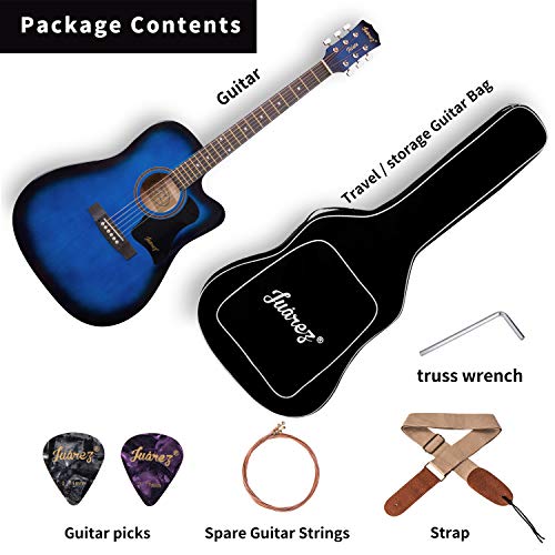 Image of JUAREZ 41 inch Acoustic Guitar Cutaway with Dual Action Truss Rod, JRZ41C /TBS Rosewood Fretboard and Bridge, Padded Cotton Bag, Cotton Strap, 2 Picks, Extra String Set, Blue Sunburst