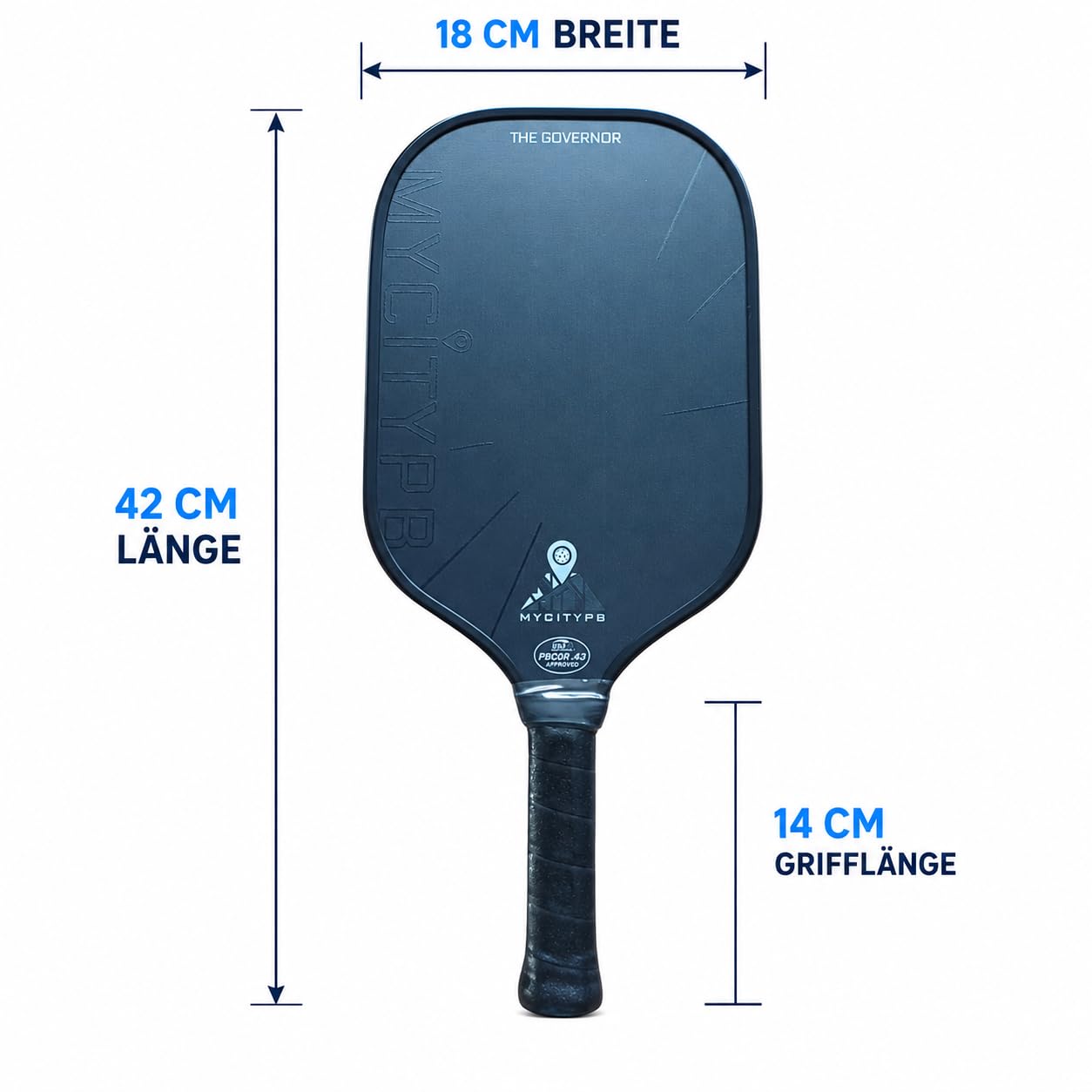Rakieta Pickleball The Governor Black Edition 2027, certyfikat USAP, 42 x 18 cm, uchwyt 14 cm, włókno węglowe + włókno szklane, 237-245 g, rakieta z rdzeniem o strukturze plastra miodu 16 mm