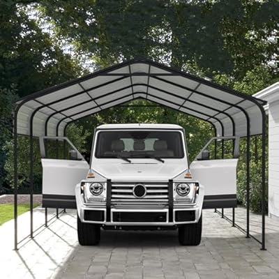 COEWSKE Metal Carport 12x20 FT Heavy Duty, Outdoor Steel Large Rv Car Ports Canopy with Galvanized Steel Roof and Frame, Car Shelter Protect from Sun and Heavy Snow for Pickup, Boat, Car and Tractors