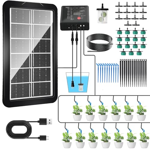 QUUREN Drip Irrigation Kit Solar Powered Plant Automatic Self Watering ...