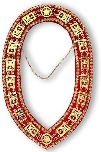 Masonic Regalia Gold Plated Shriner Chain Collar Red Velvet Golden Rhinestones, Shriner Regalia Collar, Masonic Chain