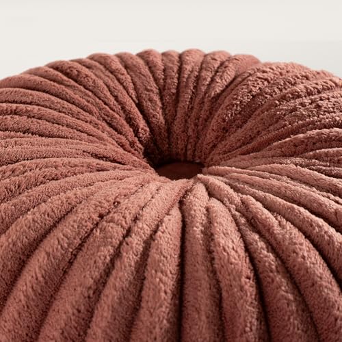 Image of HIG Decorative Round Throw Pillows for Bed Couch -Set of 2 Handcraft Ruched Pumpkin Pillow, Soft and Durable Flannel Floor Pillow for Home Decor, Bed Living Room and Sofa (Dusty Rose,14.5 inchx14.5 inch)