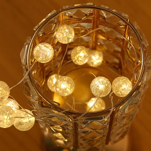 ENLACE Lichterkette Kristall Kugeln, 2M 20 LED Crackle Ball Lichterkette mit Knopfzellenbatterie, Warmweiß Kristallkugel Lichterketten für Innen Hochzeit Weihnachten Valentinstag Party Dekoration – Bild 4