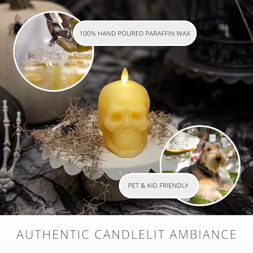 Image of Luminara Flameless Halloween Decor - Skeleton Figural LED Candle Natural Color, Ivory, 3.74 inch x 4.25 inch Real Wax Moving Flame Battery Operated w /Timer