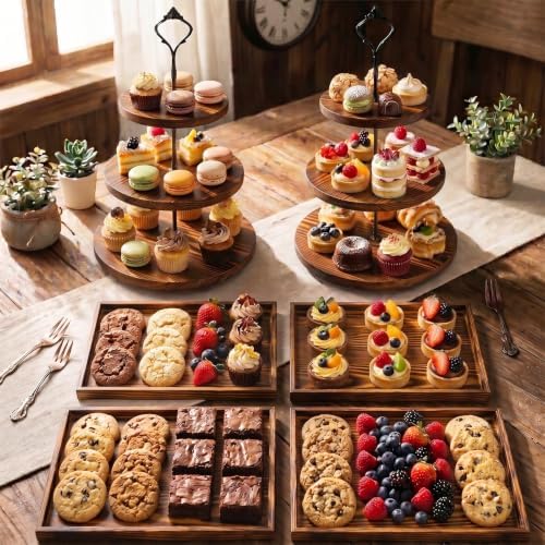 6pcs Wooden Dessert Table Display Set, 3 Tier Cupcake Stand Set with Serving Trays, Rustic Dessert Display Stand, Cake Stand Set for Wedding Dessert Table, Birthday, Baby Shower, Party Food Display, Home Decor — view 6