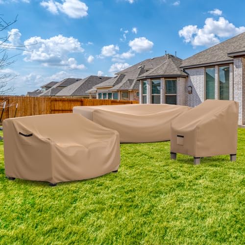 Image of Patio Furniture Set Cover Waterproof, Heavy Duty Furniture Covers for Outdoor Sectional Sofa Set Wicker Rattan Table Chair Rectangular,124 inchLx71 inchWx29 inchH,Brown