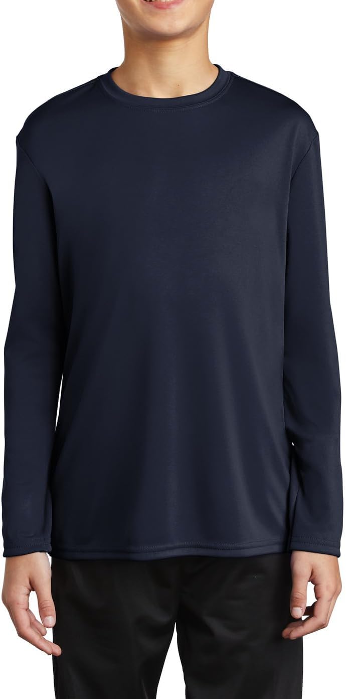 Jnriver Youth Long Sleeve Tee Athletic-Fit Gym Workout Polyester Tshirt for Boys - Multipacks