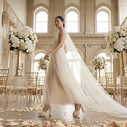 Image of Goolita Womens Open Toe Pearl Platform Heels For Women Chunky Buckle Ankle Strap Wedding Heeled Sandals Dress Evening Bride Bridal Shoes