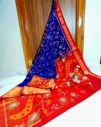 Image of AYYAPPASILK Women's Exclusive Ikkat Silk Saree for Designer Border with Contrast Blouse