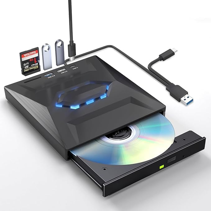 GR Deals USB 3.0 & Type C External DVD Writer, CD/DVD ROM +/-RW CD Burner,Portable DVD Drive Player with SD Card Reader USB 3.0 USB C Hub for Laptop Mac Desktop PC.(Black) (B0DHPGXBLQ) Amazon Price History, Amazon Price Tracker
