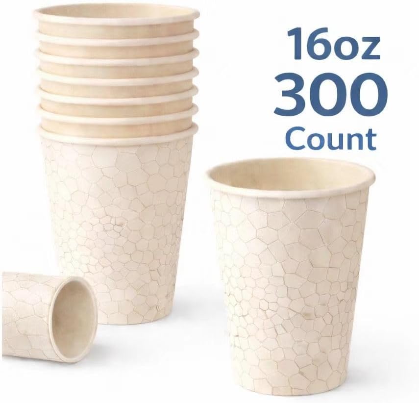 small pack（100/200/300 ） 16 oz Disposable Paper Coffee Cups - Printed Single Wall Hot and Cold Beverage Cups for Office, Party, Cafe (300, 16, ounces)