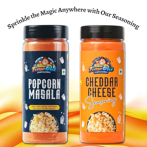 Image of TimeOut Popcorn Cheddar Cheese and Popcorn Masala Seasoning, Multi-Purpose Powder, Popcorn and Snacks Flavoring,Pack of 2, 100g Each