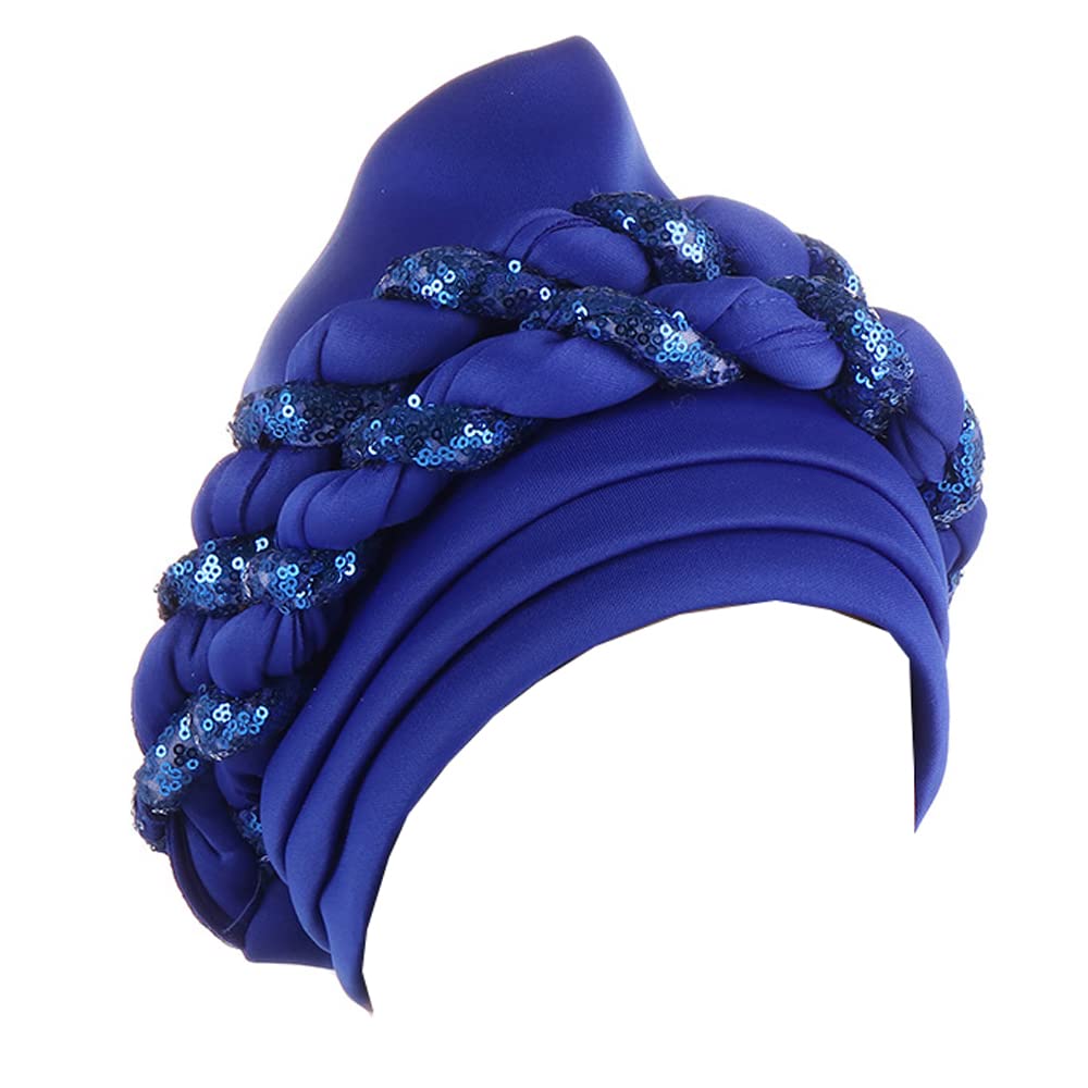 JDYaoYing Women Twisted Braid Turban Muslim Sequins Turban for Party Wear Headwrap Beanie Cap Hair Cover Hat
