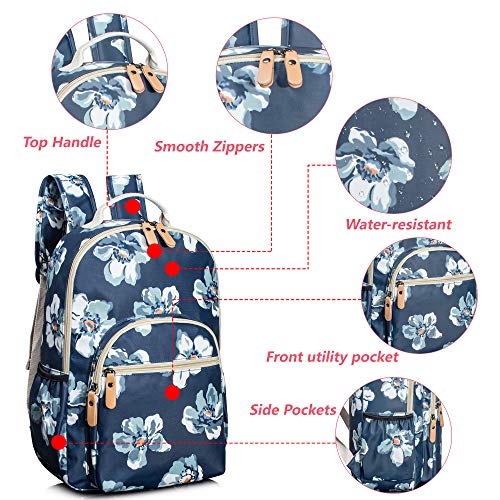 Image of Leaper Floral Water-resistant School Backpack for Girls Travel Bag Bookbag Blue