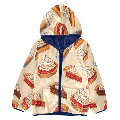 Pie Slices and Drinks Pattern Toddler Fleece Jacket Girl Boys Hooded Fleece Jacket Coat Warm Outwear Zip-up 3-10T
