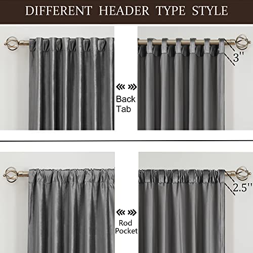 Image of 100% Blackout Grey Velvet Curtains 84 inch Long for Living Room,Elegant 2 Panels Back Tab Thermal Insulated Room Darkening Curtain with Liner Heavy Noice Reducing Soundproof Window Drapes for Bedroom