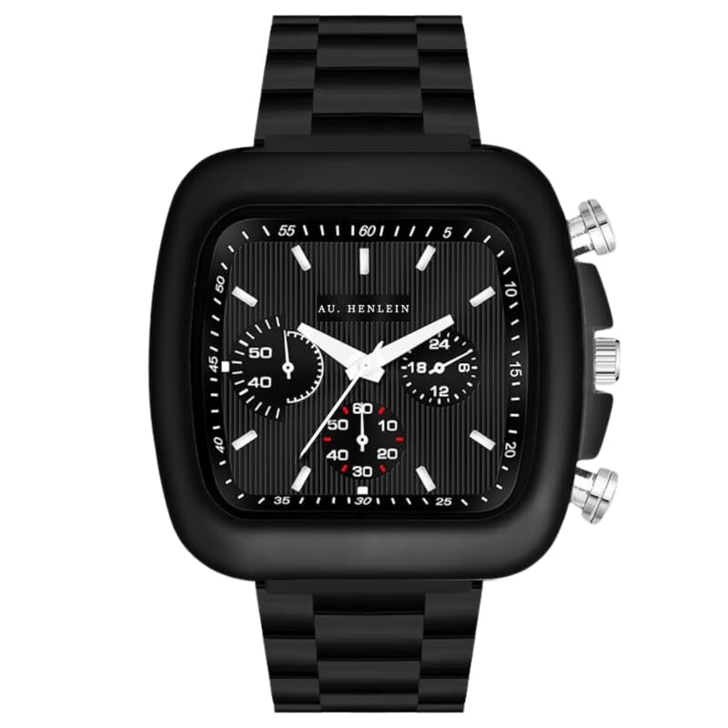 AU. HENLEIN SquareEssence Mens Black Analog Stainless Steel Strap Watch - Elegant, Stylish, and Durable - Pack of 1 (B0D9BQ4NDZ) Amazon Price History, Amazon Price Tracker