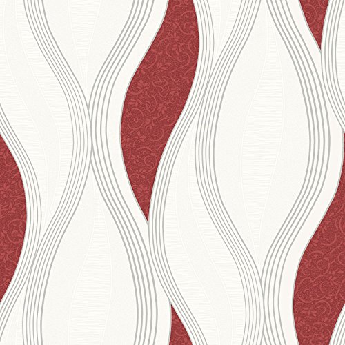 Red Glitter Waves Silver White Quality Textured Vinyl Feature Wallpaper