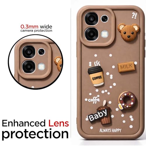 Image of Bintage CASE Cute Fun Taddy Cartoon 3D Ball Bear Milk Cake Coffee Silicon Case Full Body & Camera Protection Back Cover Compatible for Oppo F31 5G - Brown