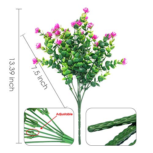Artificial Flowers, Fake Flowers Artificial Greenery Plants Eucalyptus Outdoor Bridal Wedding Bouquet for Home Garden Party Wedding Decoration 5 Bunch (Purple Red)