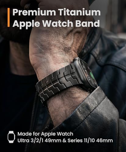 Image of Grade 5 Titanium Band for Apple Watch Ultra 3 /2 /1 49mm & Series 11 /10 46mm, DLC Coating Anti-Scratch Ultra 3 Band with Small-Link Design for Precise Fit, Secure Butterfly Clasp Band for Men