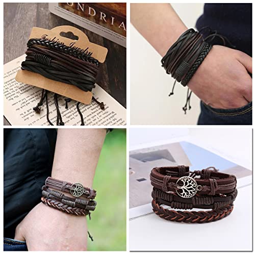 Mozaka 27Pcs Braided Leather Bracelets For Men Women Ethnic Tribal Bracelets Leather Bracelets Wristband Woven Cuff Wrap Friendship Bracelets Adjustable #TOP5