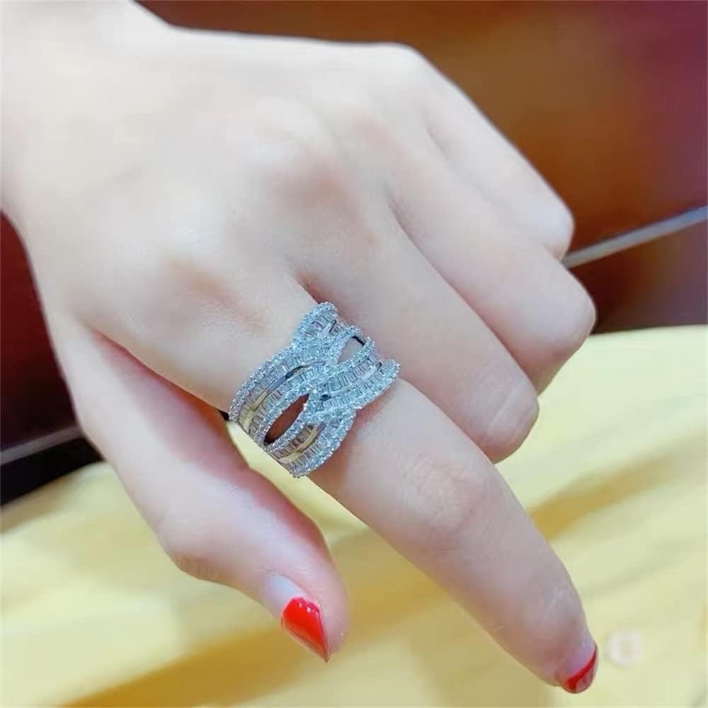 925 Sterling Silver Shiny Full Diamond Ring 18K Gold Cocktail Rings Criss Cross Cubic Zirconia Promise Rings CZ Diamond Multi Row Ring Eternity Engagement Wedding Band Ring for Women Z.32 (US Code 7) - Image 4