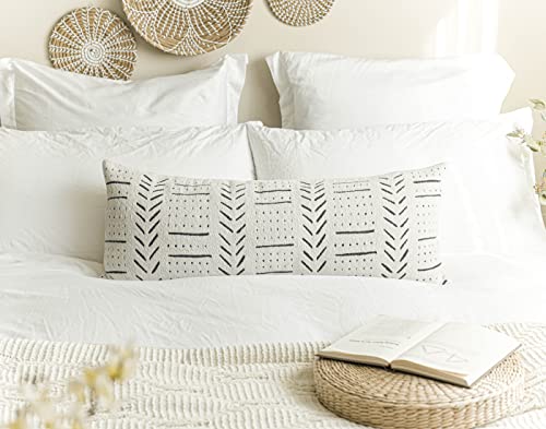 Blissblush Off White Black Boho Long Lumbar Pillow Cover 14X36 Inch, Soft Chenille Pattern Decorative Throw Lumbar Pillow Cover, Bohemian Textured Bed Lumbar Pillow, Cover Only #TOP5