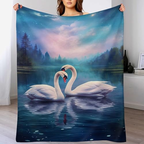 AASWDFR Decke Schwan Decken Tagesdecke - Weiche Flannel Decke Sofadecke - Wohndecke Sofaüberwurf Bettüberwurf 130×150cm