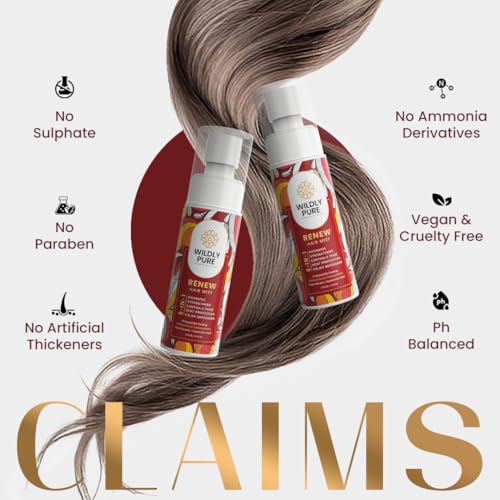 Image of Wildly Pure Renew 5 in 1 Heat Protection Spray Mist with Polypeptides & Hyaluronic Acid | Heat Protection, UV Protection, Frizz Control & Color Protection | Sulphate & Paraben Free | 100 ml (Renew Hair Mist)