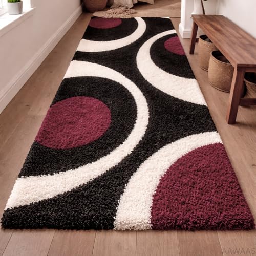 Image of 3D Shaggy Polyester Carpet Rug Runner Area Mats for Bedroom /Living Area /Home with Anti Slip Backing Soft /Fluffy Hight Pile - (Moon Maroon, 2x10 feet)