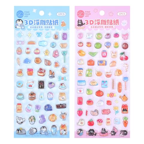 Image of Girl's 3D Cute Japanese Puff Sticker, 100+ Kawaii Dessert and Animal Mini Puffy Stickers, for DIY Scrapbooks Planner Journals Laptops Phone Case Decoration Gifts Rewards, Sweet Bubbles