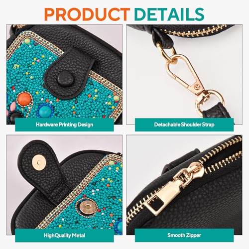 Image of Women's Small Crossbody Cell Phone Bag, Boho Colorful Beaded Purse Wallet with Handmade Cute Patterns