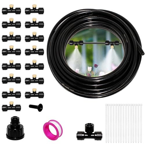Hanrd Sistemi di Nebulizzazione per Esterni, Kit Sistema di Nebulizzazione da 15m, Kit Nebbia Cortile per Giardino, Serra, Ponte, Ombrello, Baldacchino, Piscina