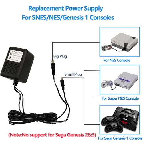Image of Power Cord for SNES,Power Cable for NES, AC Power Supply Compatible with SNES /NES /Genesis1 Console