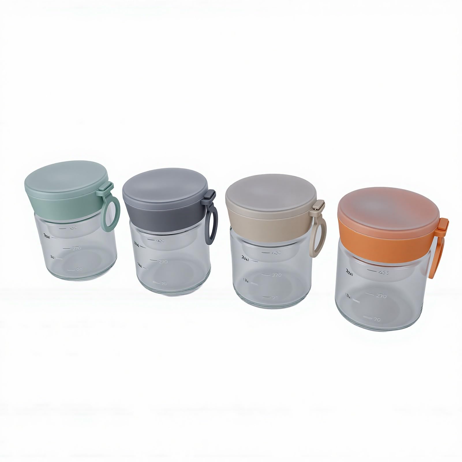 4er-Set Vorratsgläser mit Klapplöffeln und Unterteilten Kammern, Luftdichte Glasbehälter für Joghurt, Salat, Snacks und (16oz/480ml)