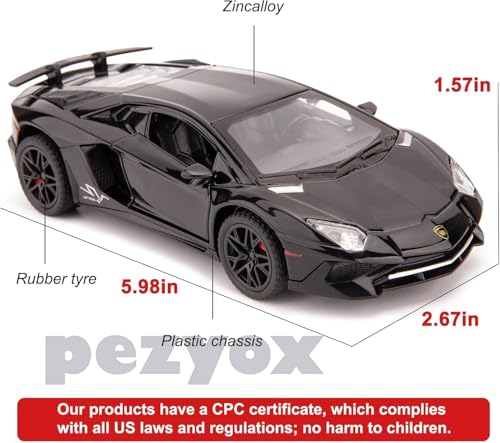 Image of 1:32 Scale Lamborghini LP750 Model Diecast Metal Pullback Toy car with Openable Doors & Light, Music Boys car for Kids Best Toys Gifts Toys for Kids (Black)