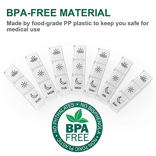 Image of BUG HULL Weekly Pill Organizer 3X a Day, Daily 7 Day Medicine Pill Organizer 3 Times a Day, Travel Pill Case Container for Vitamins, Supplements