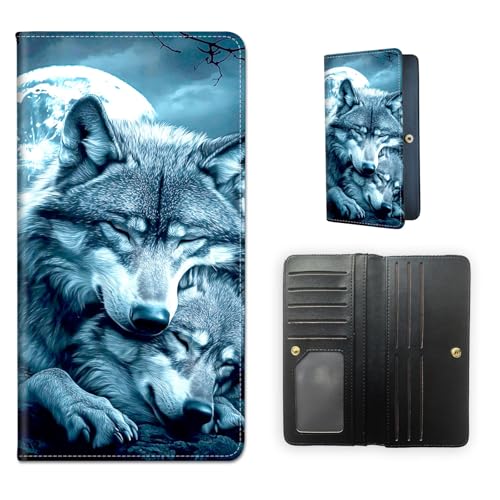 RFID Blocking Leather Wallet for Women and Men, Wolf Hugging a Wolf Compact Bifold Credit Card Holder with RFID Protection, Small Ladies Slim Minimalist Wallet