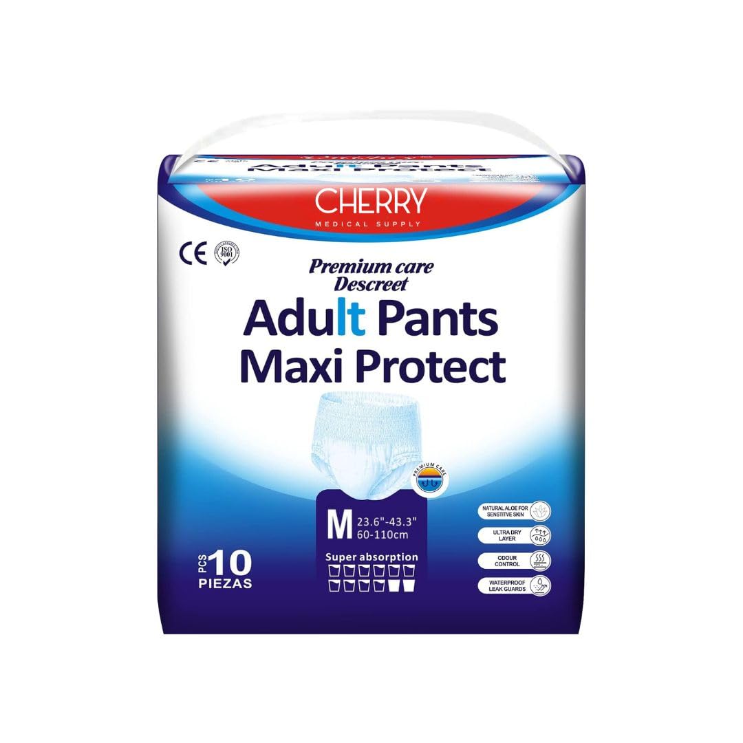 Cherry Medical Supply UniJoy 10 Pieces Adult Diapers Pull Up/Pant Style Maximum Absorbency, Maximum Overnight Absorbency, Leak Protection, Unisex, Medium – Large Size (Waist Size 60 cm – 110 cm)