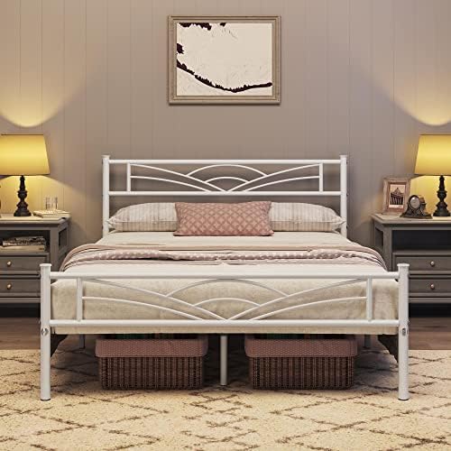 JURMERRY Double Bed Frame with Metal Headboard and Footboard Modern