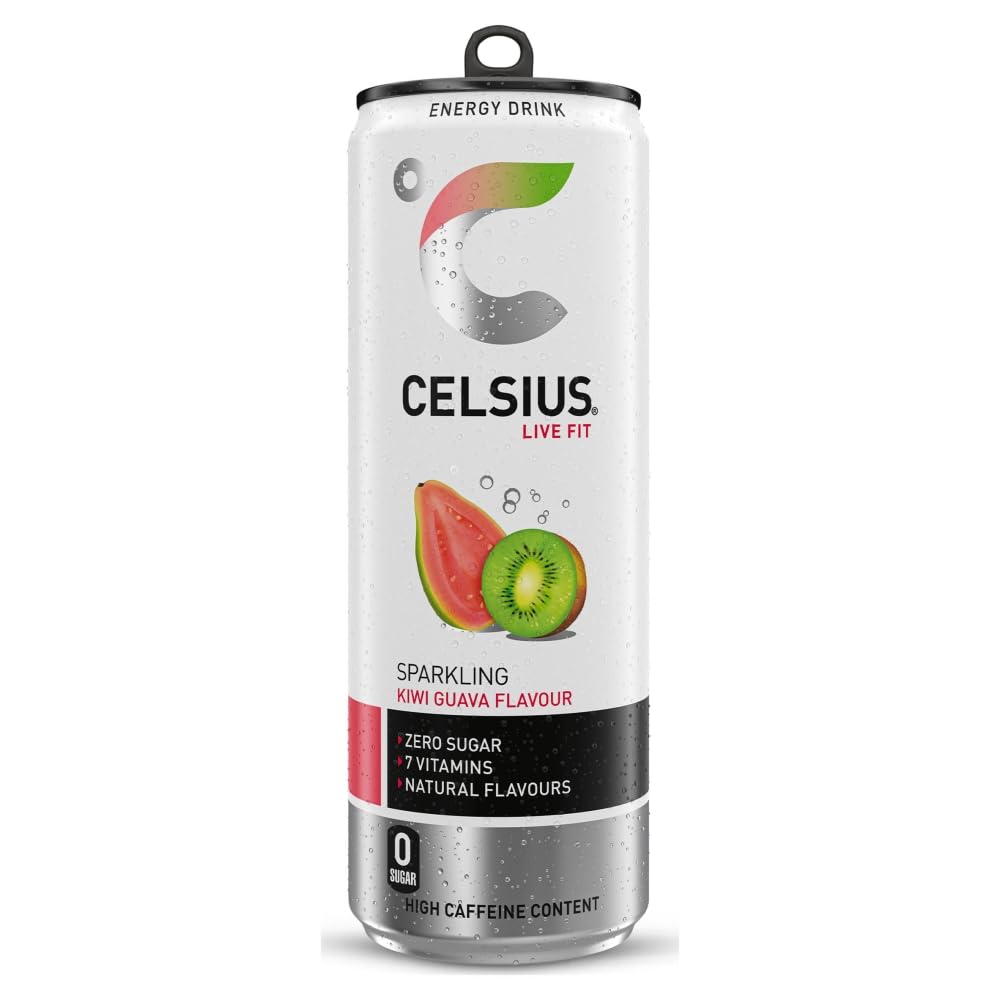 CELSIUS Energy Drink, Sparkling Kiwi Guava, Natural Flavours. No Artificial Colours, Sugar Free Energy Drinks, 355 mL, 12-Pack
