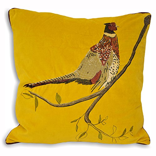 Paoletti Hunter Velvet Kissenbezug – Besticktes Fasanen Country Design (Senf – 45 x 45 cm)