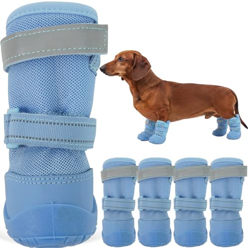 Image of ROZKITCH Dog Shoes for Large Dogs, Mesh Breathable Dog Boots & Paw Protectors for Hot Pavement Summer Beach Walk City Walk, 360 Anti-Slip Dog Booties for Hiking /Walking Blue 3#
