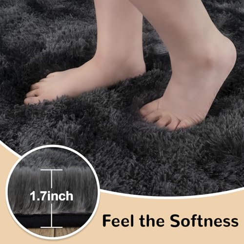 8x10 Area Rugs for Living Room, Large Fluffy Rugs for Bedroom, Soft Carpet Shag Kids Room Rug, Non-Slip Fuzzy Rugs Indoor (Black Grey Tie-Dyed, 8ft x 10ft)
