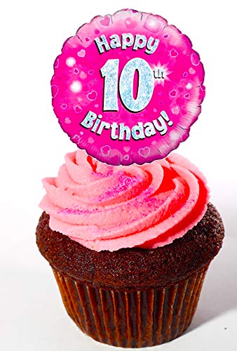 Made4You Décorations comestibles pour gâteaux de 10e Anniversaire Rose, Carte gaufrée, Pack of 12