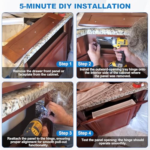 Image of 2 Pair Newly Upgraded Steel Sink Tip Out Tray Hinges with Screws