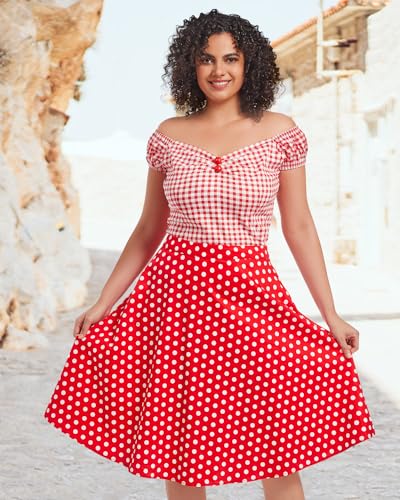 YARN & INK Women's Cotton Midi Skirts Trendy 1950s Vintage Casual A-line Swing Skirt 50s with Pockets Spring Fall3