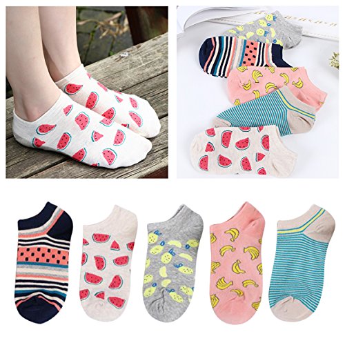 Glamorstar Women Socks Cotton No Show Low Cut Socks Ankle Sock 5 Pack Fruit